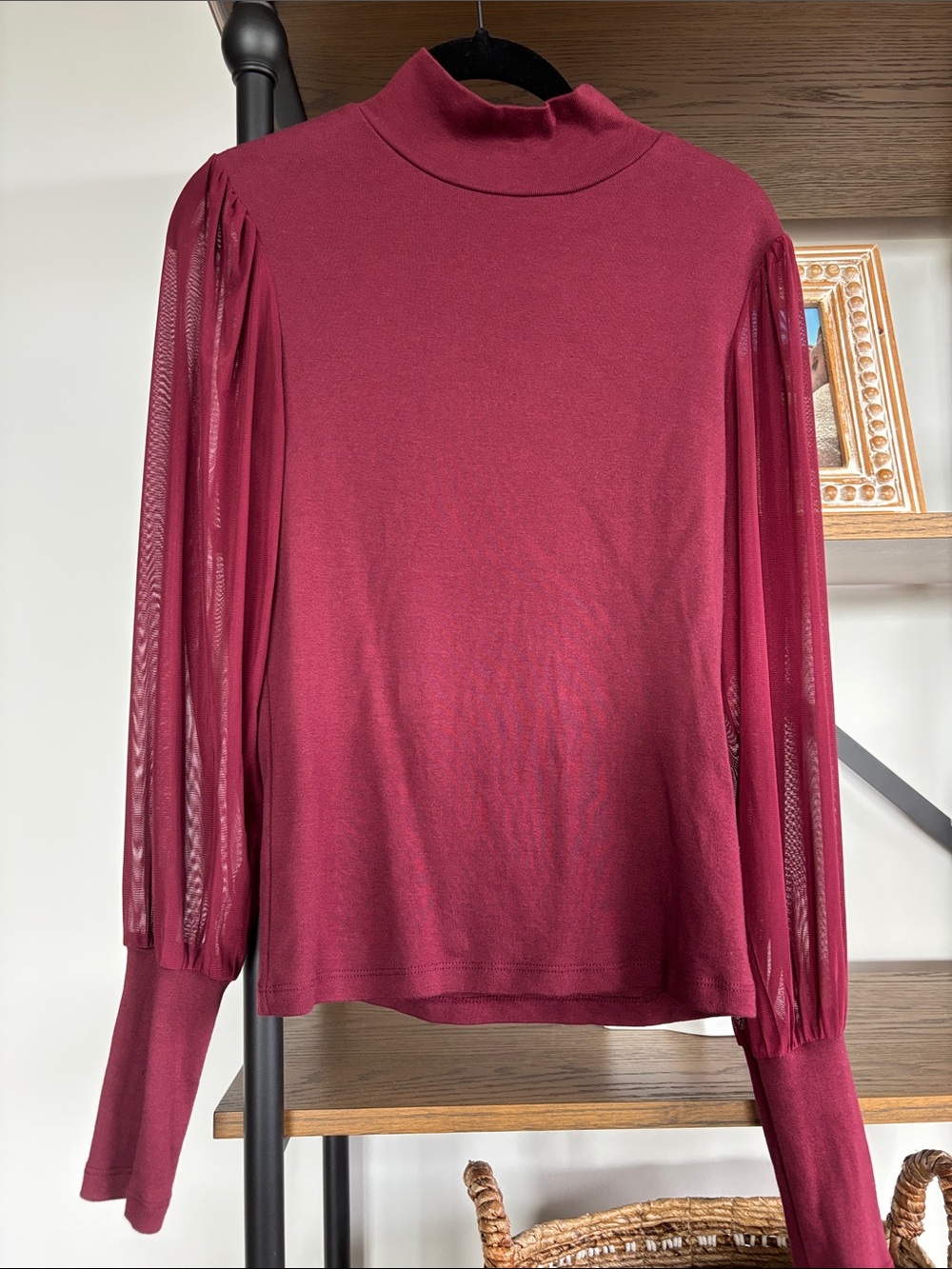Women's Mock Neck Long-Sleeve Top in Burgundy